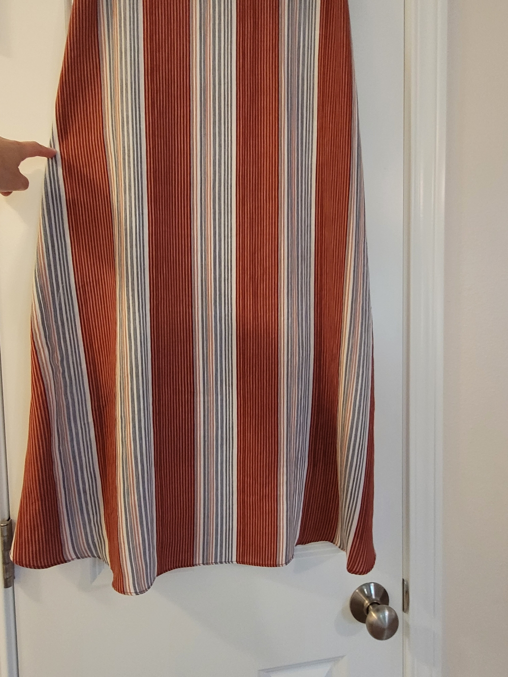 Striped Wrap Maxi Skirt in Rust, White And Blue. - Picture 5 of 10